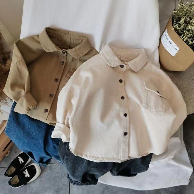 Áo Sơ Mi cotton Mỏng Nhẹ Tay Dài Phong Cách Hàn Quốc Thời Trang Mùa Thu Kiểu Mới Cho Bé Trai