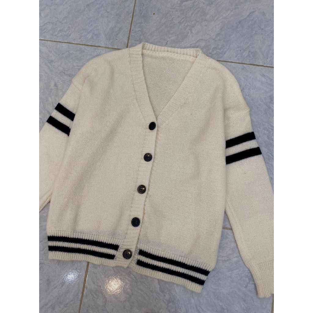 ÁO KHOÁC len cardigan nữ sọc viền tay - . - CDGlenvachtay9916_Be_P7K1