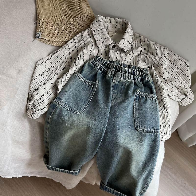 Quần Jean Dài Mềm Mại Phong Cách vintage Thời Trang Mùa Thu 2023 Cho Bé Trai