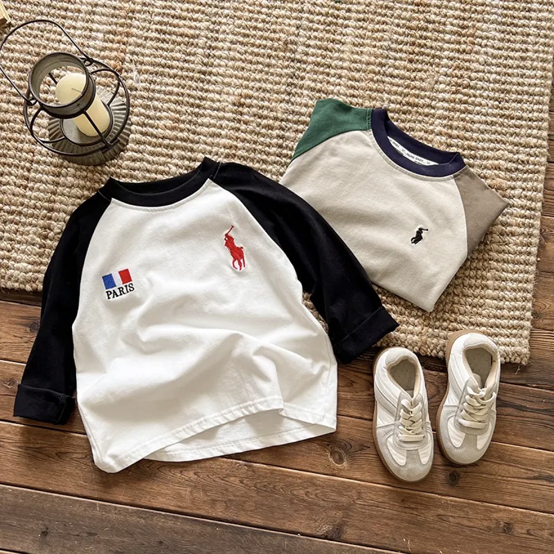 Áo Thun raglan Thêu Họa Tiết Hoạt Hình Phong Cách Hàn Quốc Thời Trang Cho Bé Trai Và Gái