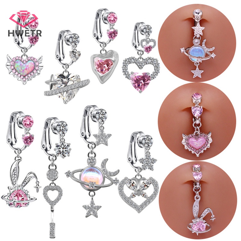Khuyên Rốn Hình Ngôi Sao Mặt Trăng Đính Đá zircon Giả Kẹp Rốn Không Cần Xỏ Khuyên Mới