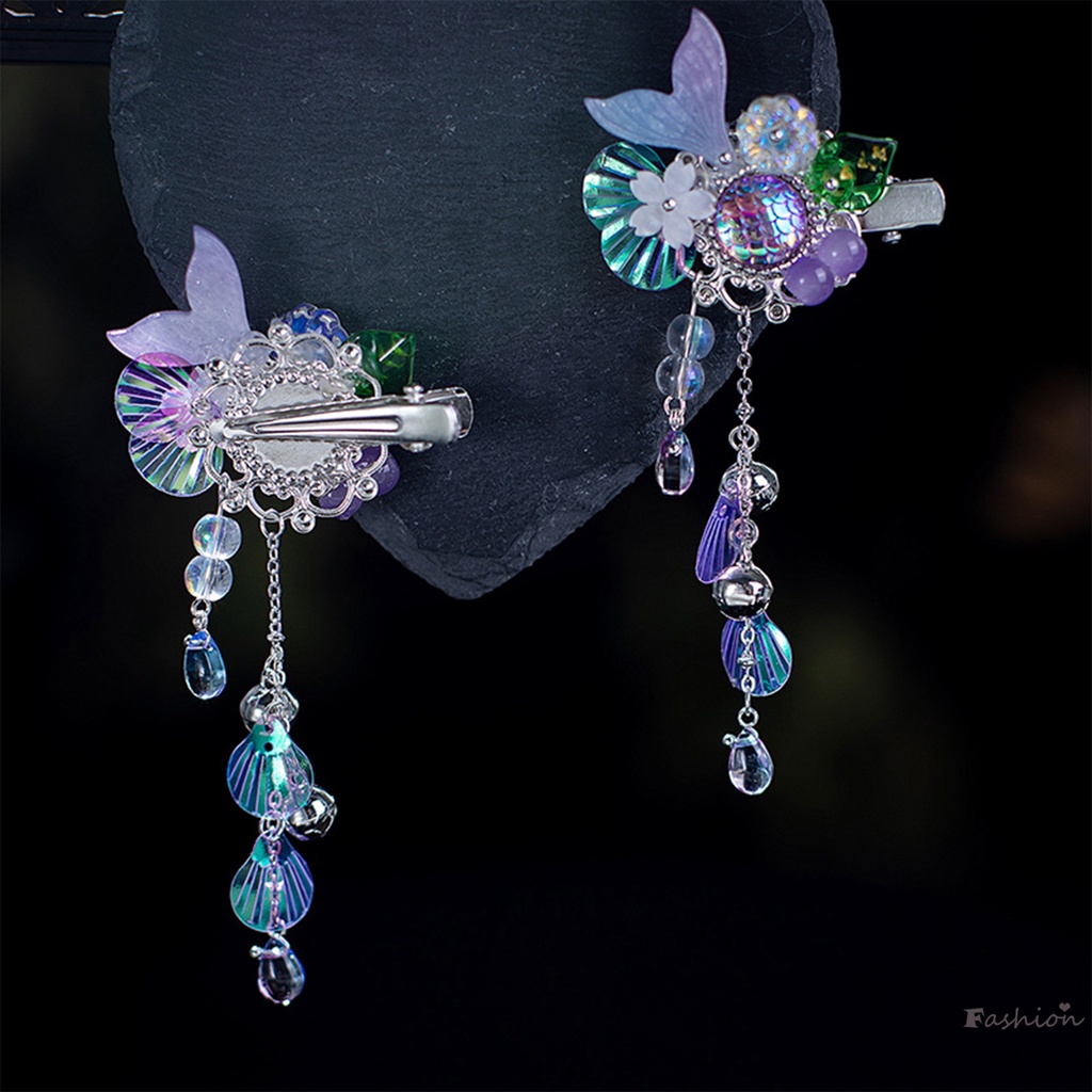 Cặp Kẹp Tóc Đuôi Cá Đính Hạt Phối Tua Rua acetic acid Cho Nữ