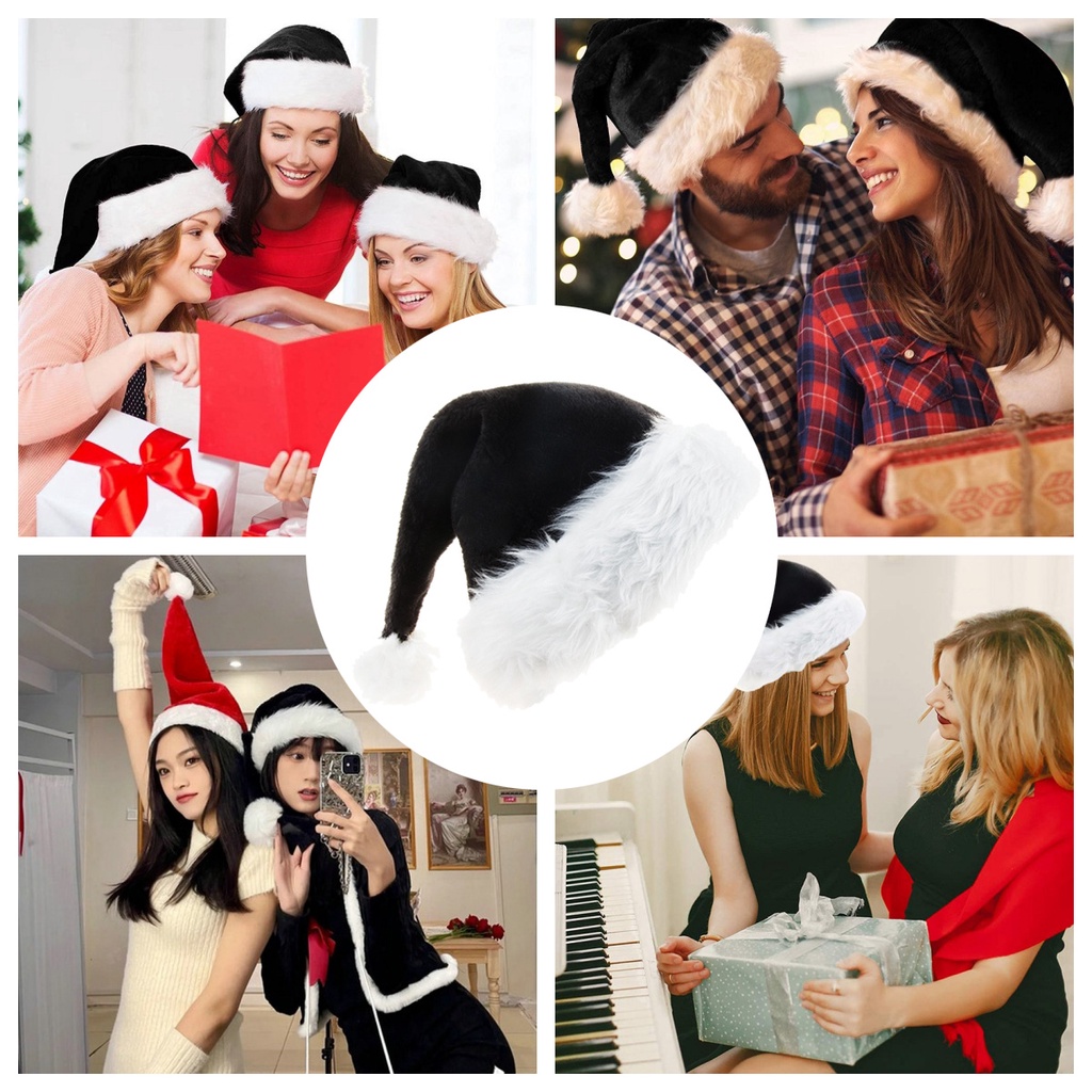 Mới Mũ Hóa Trang Ông Già Noel / Ông Già Noel Bằng Lông Nhung Dày Dặn Màu Đen Đơn Giản Cho Người Lớn / Trẻ Em
