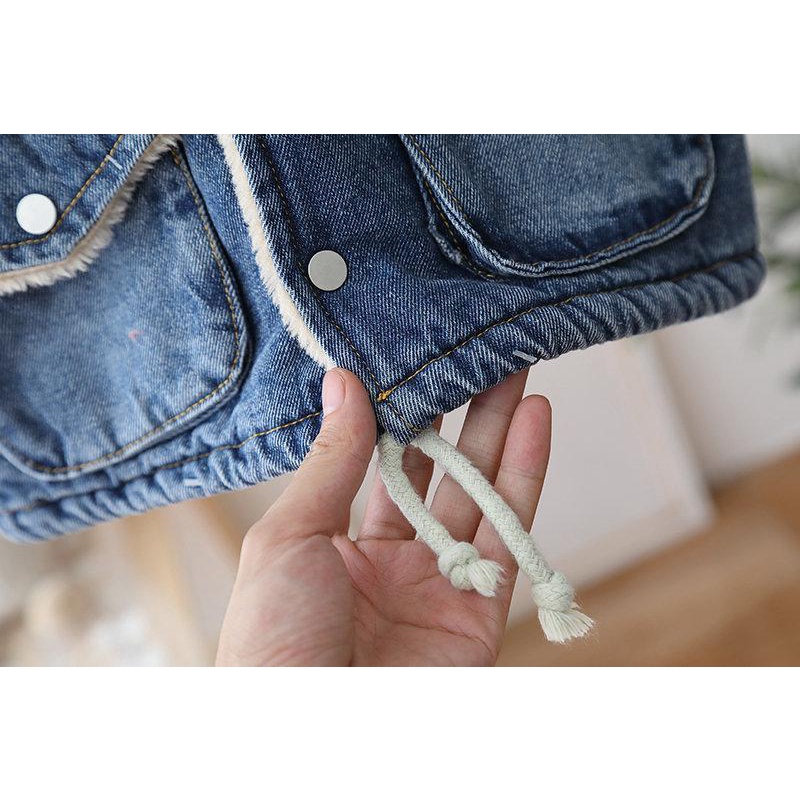 Áo Khoác denim Sát Nách Lót Lông Cừu Dày Dặn Giữ Ấm Mùa Đông Cho Bé Trai