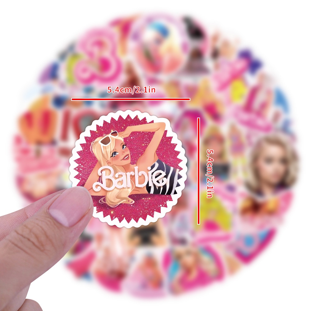 Set 60 / 50 Sticker Dán Trang Trí Mũ Bảo Hiểm Xe Đạp Hình barbie Màu Hồng graffiti