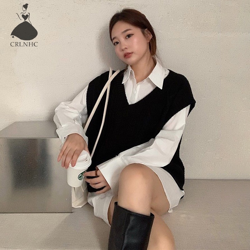 Crlnhc Áo Sơ Mi Dáng Rộng Phong Cách vintage Đơn Giản Thời Trang Mùa Xuân Dành Cho Nữ vn