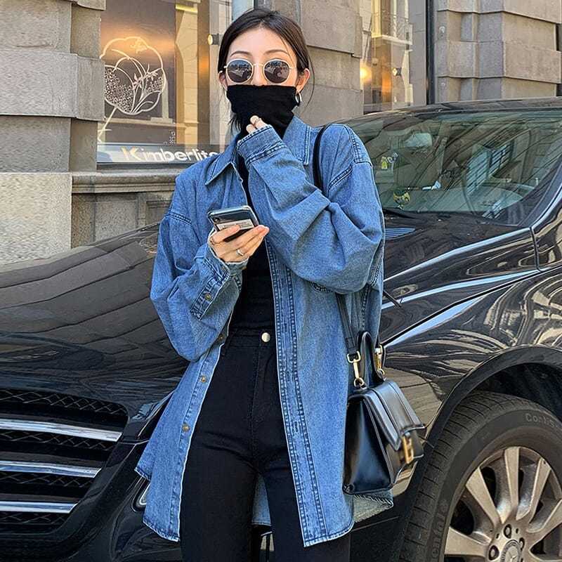 Áo Sơ Mi denim Tay Dài Phong Cách Hàn Quốc Thời Trang Xuân Thu 2023 Mới Cho Nữ