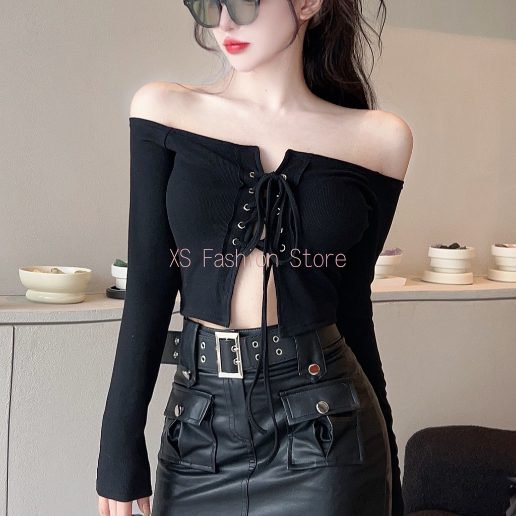 Áo Kiểu Trễ Vai Dài Tay Ôm Dáng Phù Hợp Cho Nữ