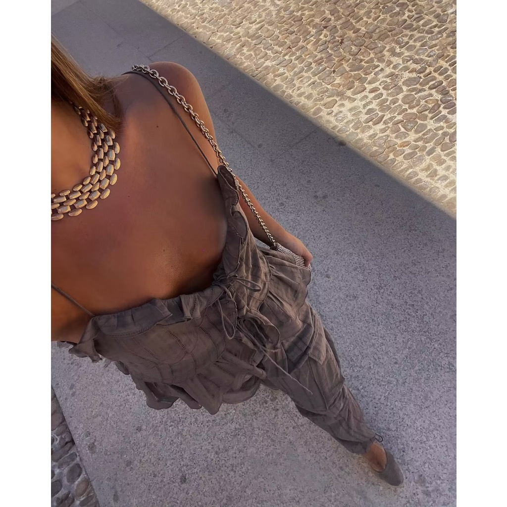 Zara Bộ Áo Lót Nhiều Lớp + Quần Yếm Lưng Cao Thời Trang Mùa Thu Cá Tính7896607 7770607