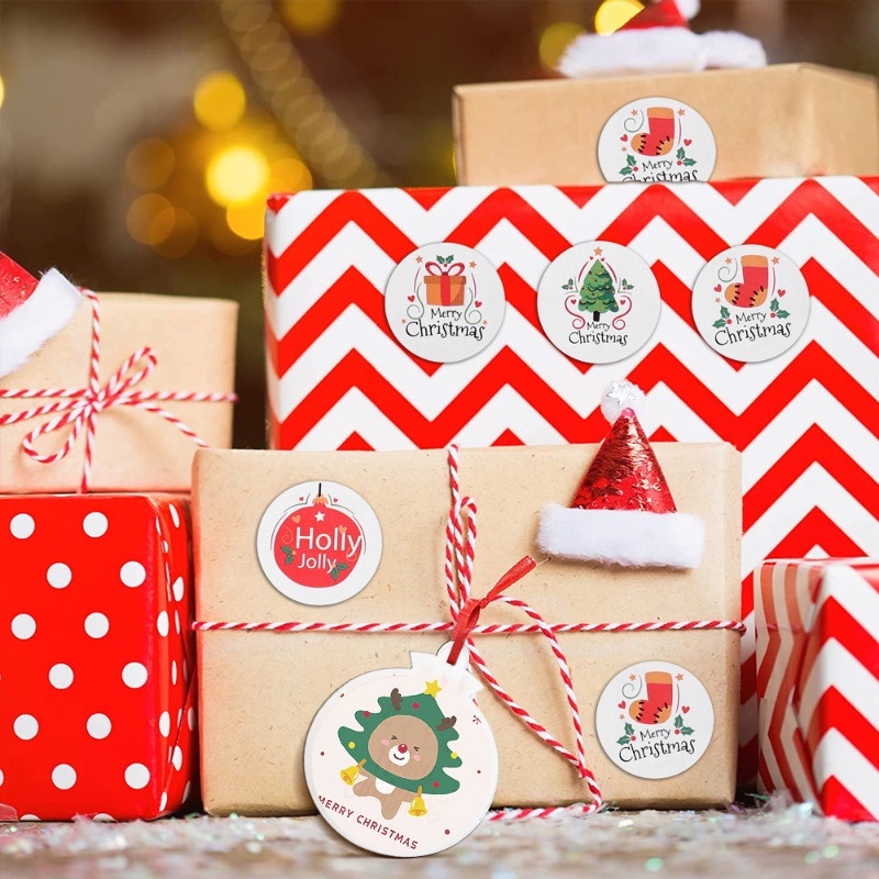 Cuộn 500 Nhãn Dán Trang Trí Hộp Quà / Thiệp Giáng Sinh Tự Dính diy