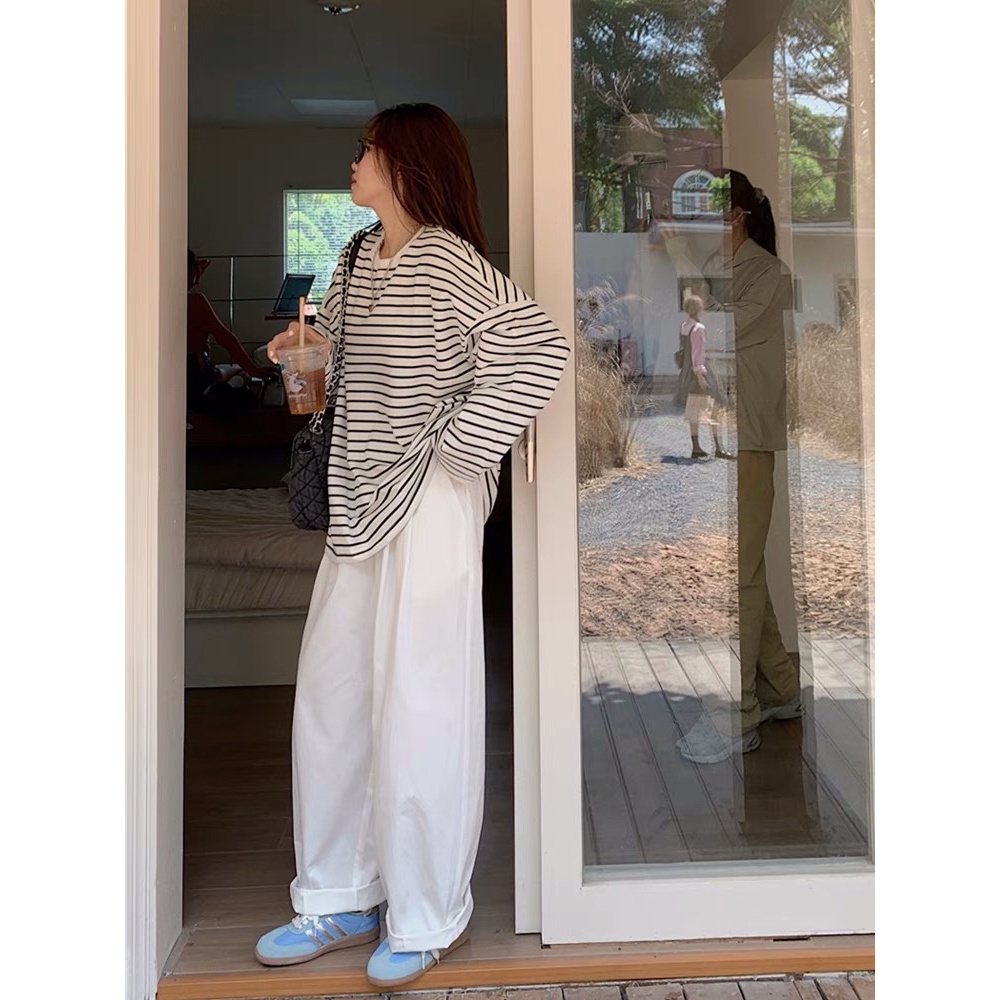 Áo thun dài tay kẻ ngang phối màu đơn giản cho nam và nữ thời trang thu đông EA091  Meme