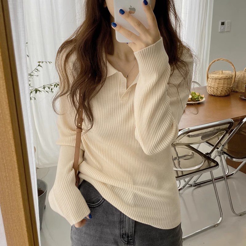 Ielgy Áo sweater Dệt Kim Màu Cà Phê Đơn Giản Đa Năng Phong Cách Hàn Quốc Cho Nữ