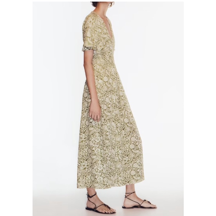 Zara Đầm Tay Ngắn Cổ Chữ v Eo Co Giãn In Họa Tiết Thời Trang Mùa Hè Xinh Xắn Cho Nữ0779162