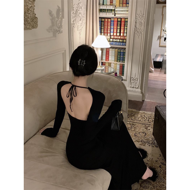 Đầm Dài Dáng Chữ a Hở Lưng Thanh Lịch Phong Cách Pháp Thời Trang Mùa Xuân Cho Nữ