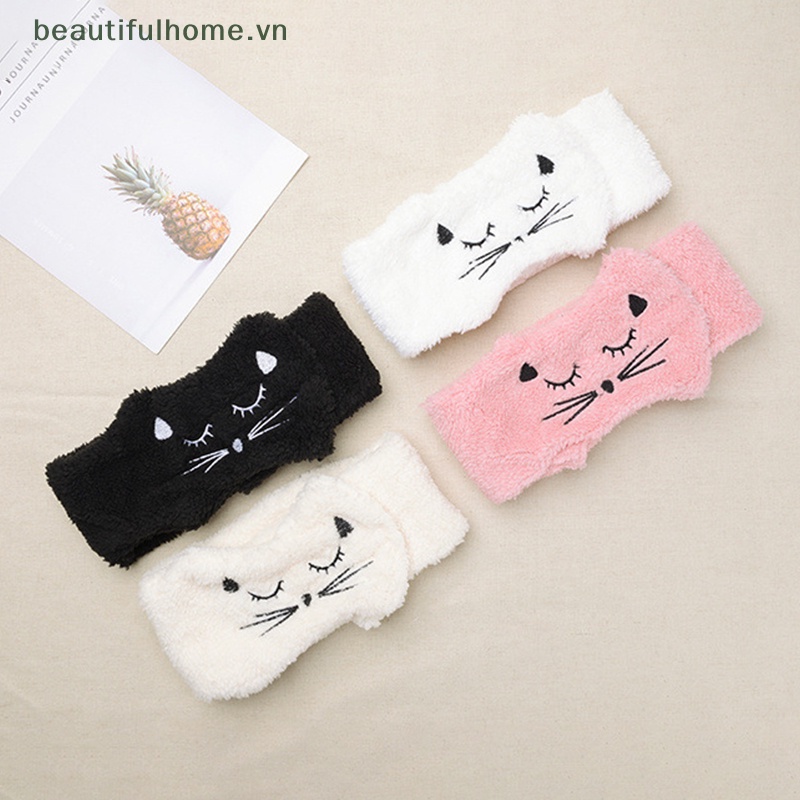 Băng Đô Cài Tóc / Băng Đô Cài Tóc / Rửa Mặt Hình Mèo Bằng Lông Cừu San Hô Dễ Thương Dành Cho Bạn Nữ