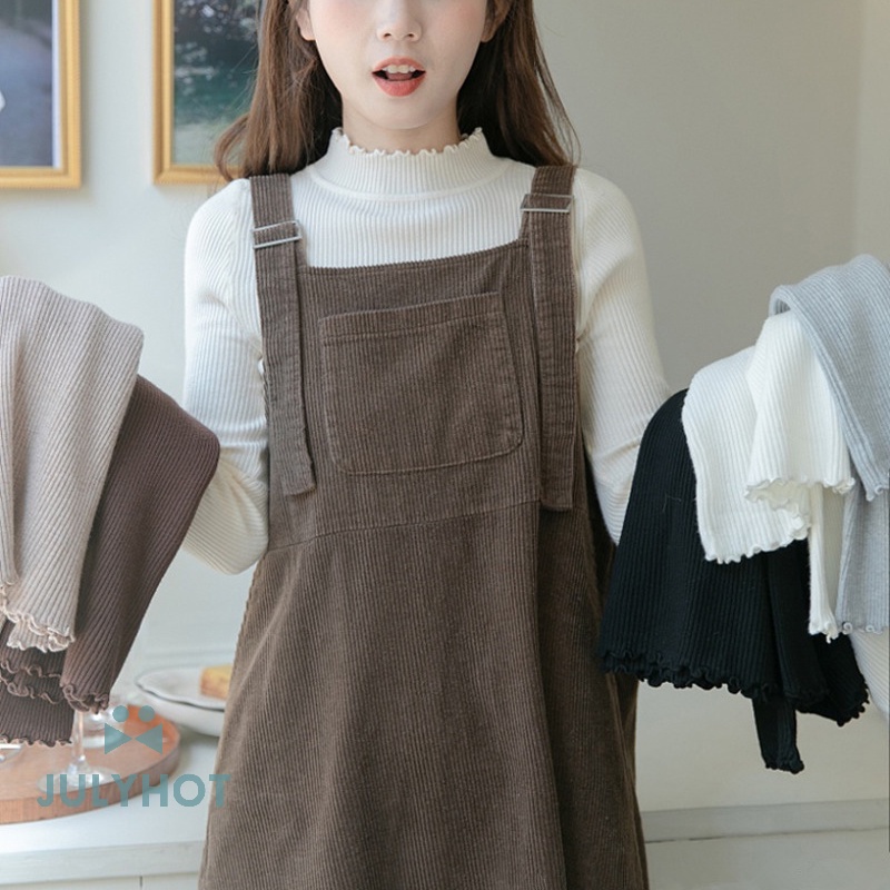 Áo sweater Dệt Kim Cổ Lọ Nhún Bèo Màu Trơn Độ Co Giãn Cao Thời Trang Mùa Đông Quyến Rũ Cho Nữ