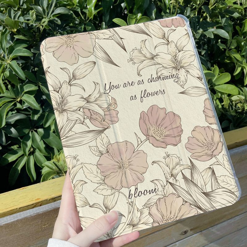 Ốp Máy Tính Bảng Mềm Hình Hoa Có Khe Đựng Bút Chì Cho ipad gen7 / 8 / 9 gen10 pro11 "pro12.9" air4 air5 mini6