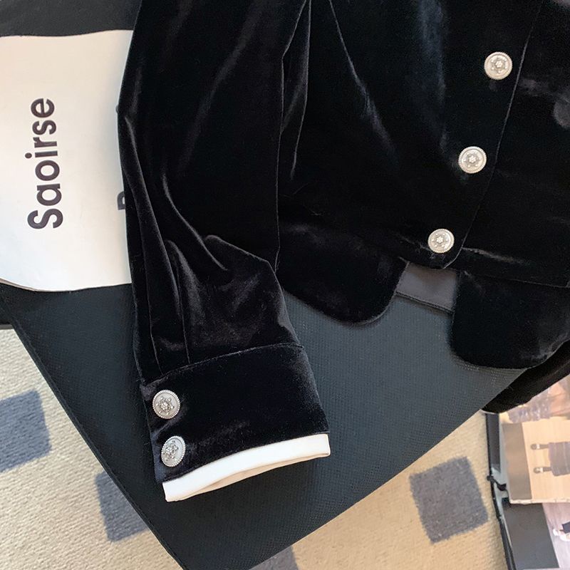 Áo Sơ Mi Nhung Cổ Búp Bê Màu Tương Phản Thời Trang Mùa Xuân Cho Nam Và Nữ