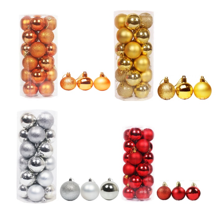 Set Châu Trang Trí Treo Cây Thông 24, 36 Quả Châu E6 8cm Trang Trí Giáng Sinh