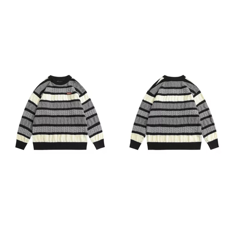 Áo sweater Dệt Kim Tay Dài Cổ Tròn Dáng Rộng Họa Tiết Kẻ Sọc Thời Trang Mùa Đông 2022 Cho Nam