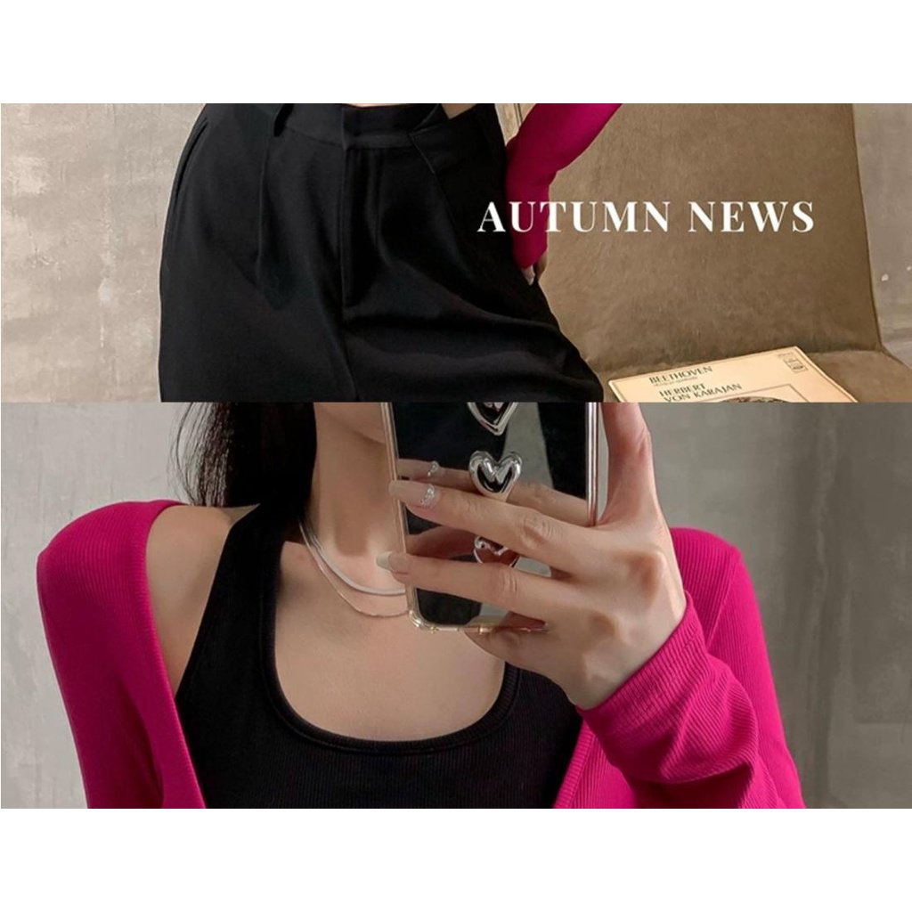 Áo Thun Tay Dài Giả Hai Lớp Phong Cách Hàn Quốc Thời Trang Thu Đông Cho Nữ