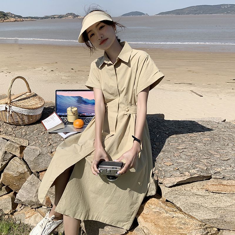 Đầm Sơ Mi Cổ polo Ôm Eo Thời Trang Mùa Hè Cho Nữ