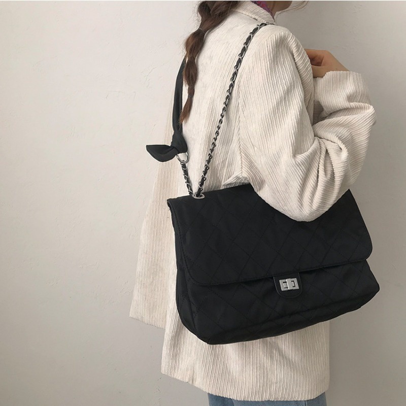 Mới Phong Cách Retro Đính Kim Cương Nylon Lớn Túi Xách Nữ Dây Xích Công Suất Lớn Túi Đeo Vai