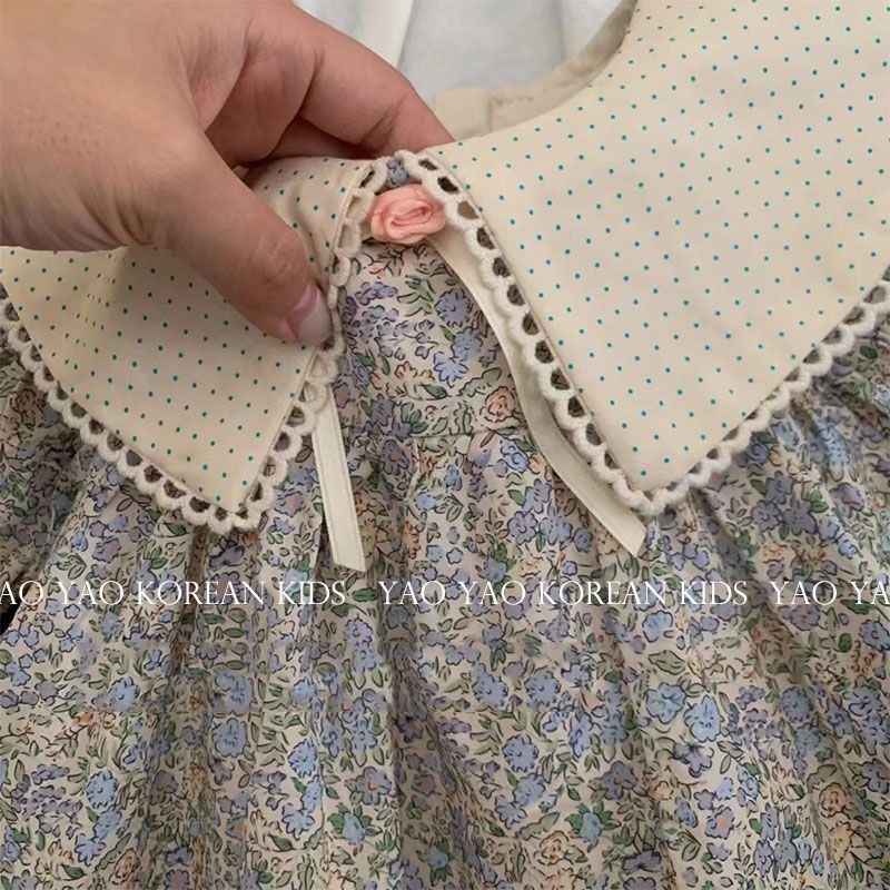 Đầm Tay Dài Cổ Bẻ Dáng Rộng In Họa Tiết Hoa Thời Trang Mùa Thu Xinh Xắn Cho Bé Gái