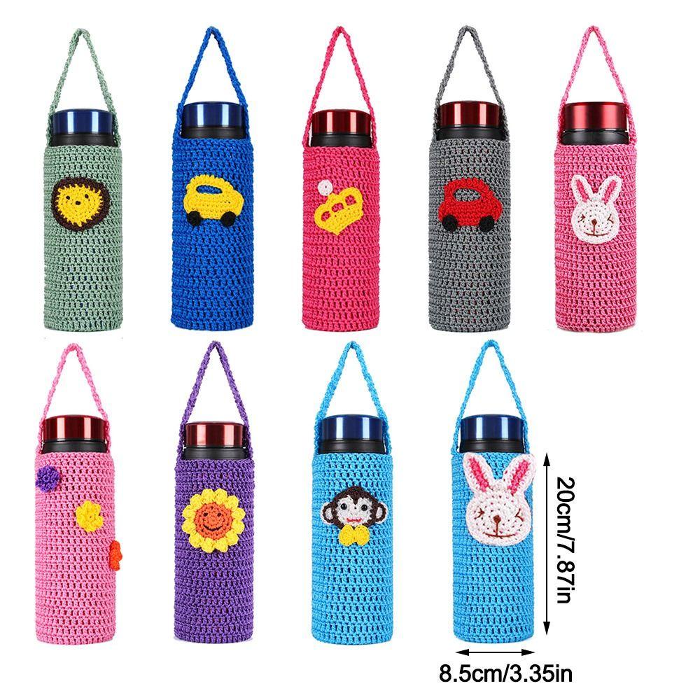 Túi Đựng Bình Nước 800-1000ml Bằng Len Họa Tiết Hoạt Hình Dễ Thương Kèm Dây Đeo Tiện Dụng