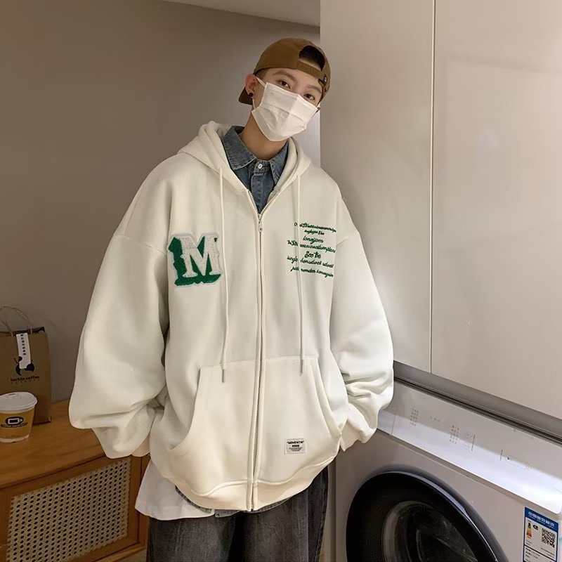 Áo Khoác hoodie Tay Dài Dáng Rộng Có Khóa Kéo Thời Trang Cho Nam Giới size m-8xl