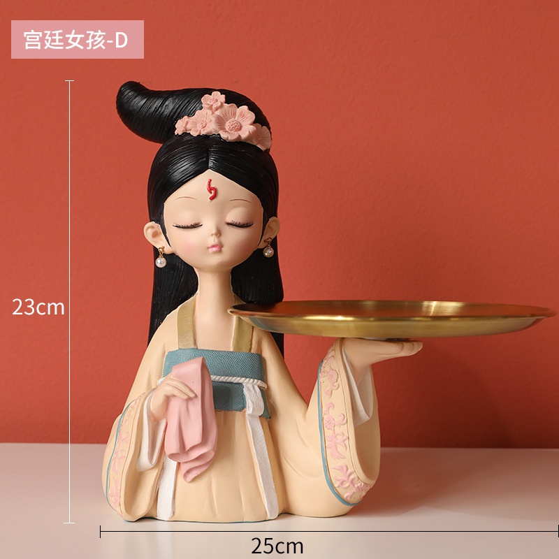 Decor Để Bàn "Cô Gái Trung Hoa Bê Khay" Đựng Bánh Kẹo Chìa Khóa Đẹp