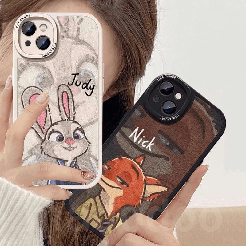 Ốp lưng ngọt Soft For iPhone 15 14 13 12 Mini 11 Pro Xs max 6 6S 7 8 Plus X XR 11promax 12promax 13promax Cute Cartoon Zootopia Officer Rabbit Judy and Mr. Fox Nick Oval Fine Hole Shockproof Phone Case XPN 89