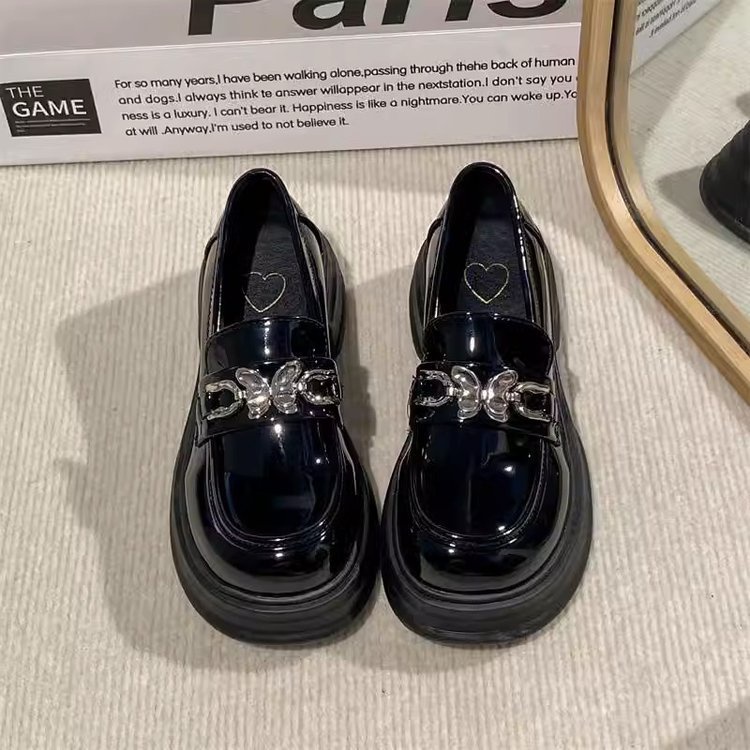 Giày Da Đế Dày Đính Nơ Kim Loại Phong Cách Anh Quốc Thời Trang Mùa Thu 2023 Cho Nữ