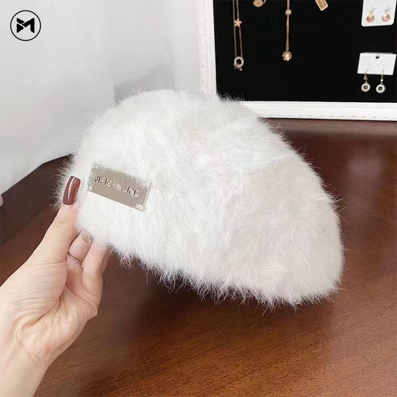 Mũ beret Len Lông Cừu Nhãn Kim Loại Thời Trang Hàn Quốc Mới 2023 Dành Cho Bạn Nữ