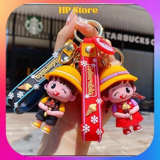 Móc khóa đôi cô bé cậu bé Adorable hoạt hình đội mũ dễ thương cute bền đẹp móc chìa khoá xe máy ô tô làm quà tặng