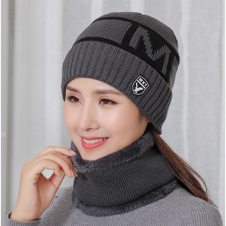 PVN8070 Mũ len nam NỮ kèm khăn choàng cổ T2