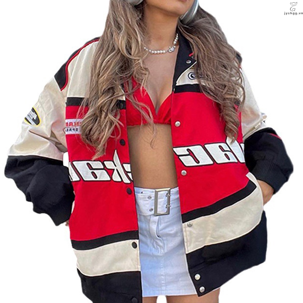 Áo Khoác Dáng Rộng In Chữ Phong Cách Đua Xe Mô Tô unisex