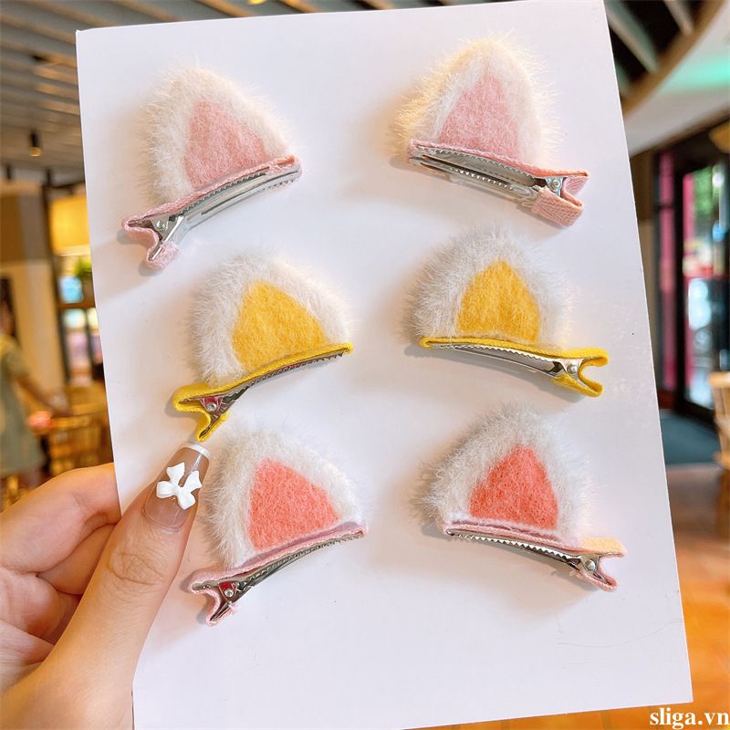 💌💌Kẹp Tóc Tai Mèo Bằng Lông Nhung Dễ Thương Xinh Xắn Dành Cho Bé Gái