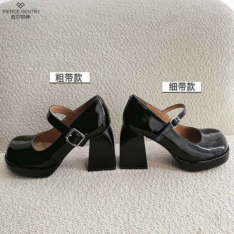 Giày Cao Gót Mũi Tròn Phối Khóa Cài Thời Trang