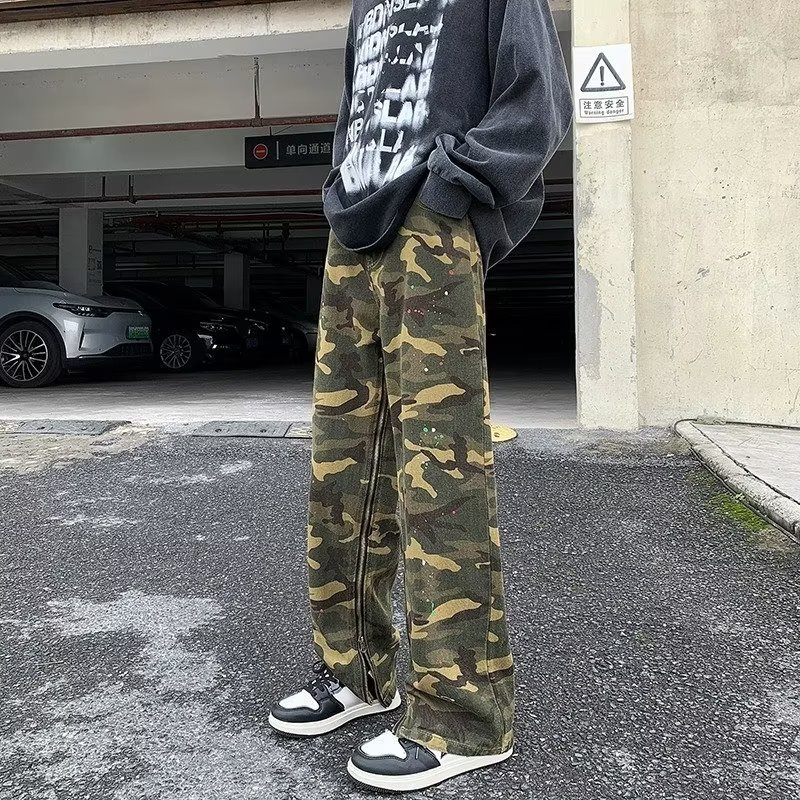 Quần Jean Ống Rộng Họa Tiết Rằn Ri Thời Trang Đường Phố Mỹ Cho Nam