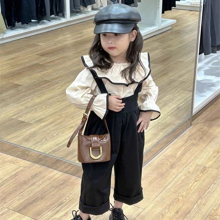 Bộ Áo Sơ Mi cotton + Quần Yếm Dáng Rộng Phong Cách Phương Tây Thời Trang Mùa Thu Cho Bé Gái