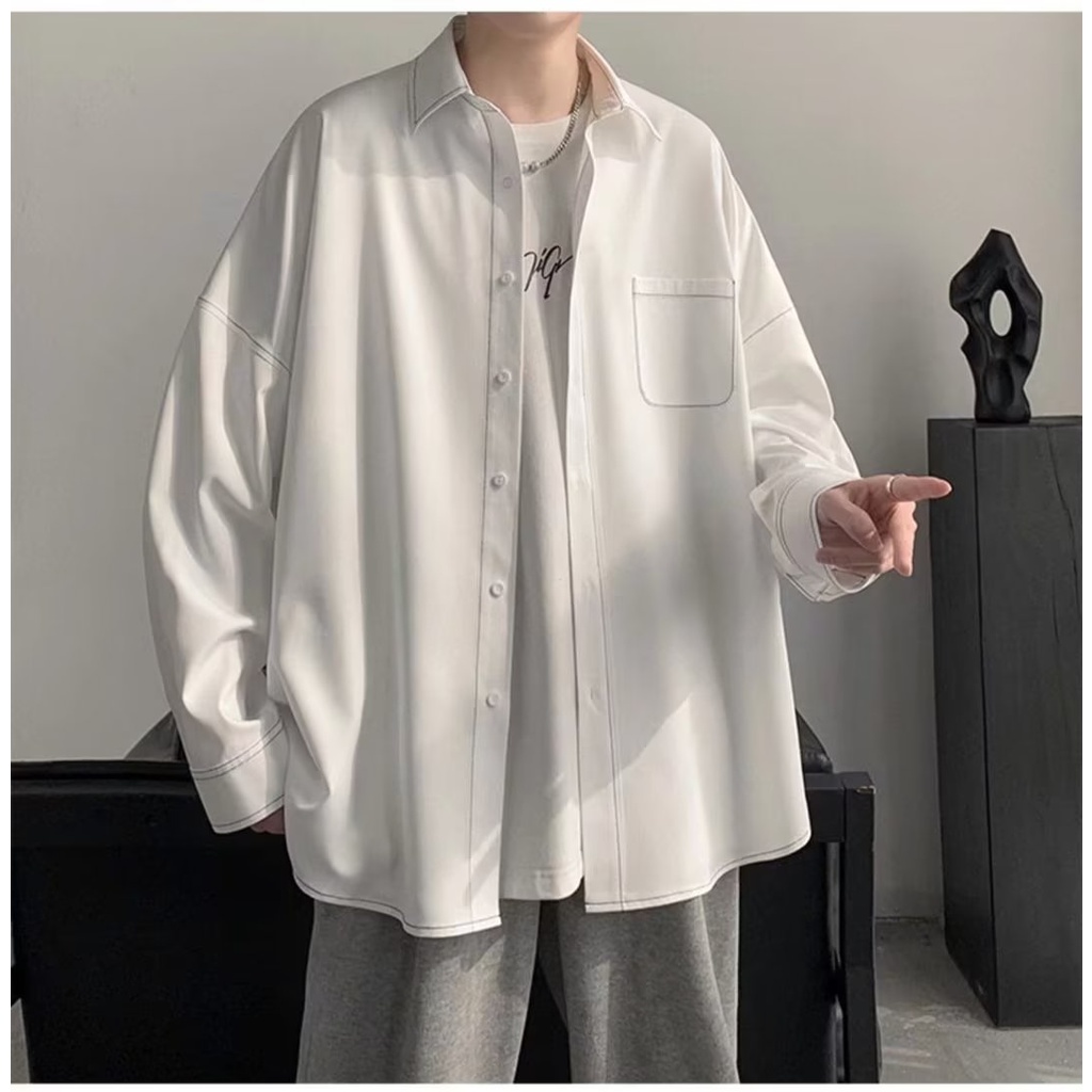Áo Sơ Mi Trắng Tay Dài Dáng Rộng Cỡ Lớn m-7xl Thời Trang Trẻ Trung Cho Nam