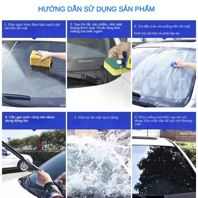 Dung dịch tẩy ố mốc kính Làm Sạch Màng Dầu Xe Hơi trôi sạch và nhanh nước mưa khi lái xe