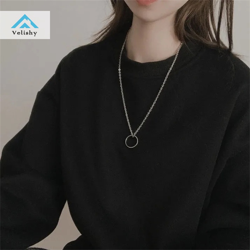 Vòng cổ VELISHY mặt nhẫn kim loại phong cách hip hop thời trang cho cặp đôi