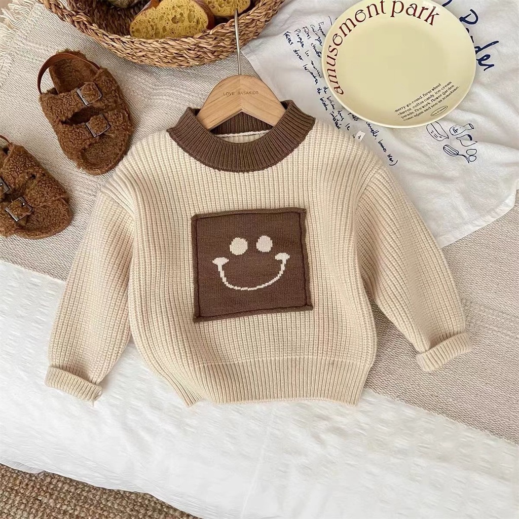 Philis Áo sweater Thu Đông 2023 Ấm Áp In Họa Tiết Mặt Cười Cho Bé Trai Và Bé Gái