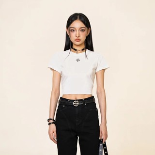 59XA SMFK cross flower retro close-fitting Tee light and thin sand feel cotton short-sleeved T-shirt new slimming T-shirt
