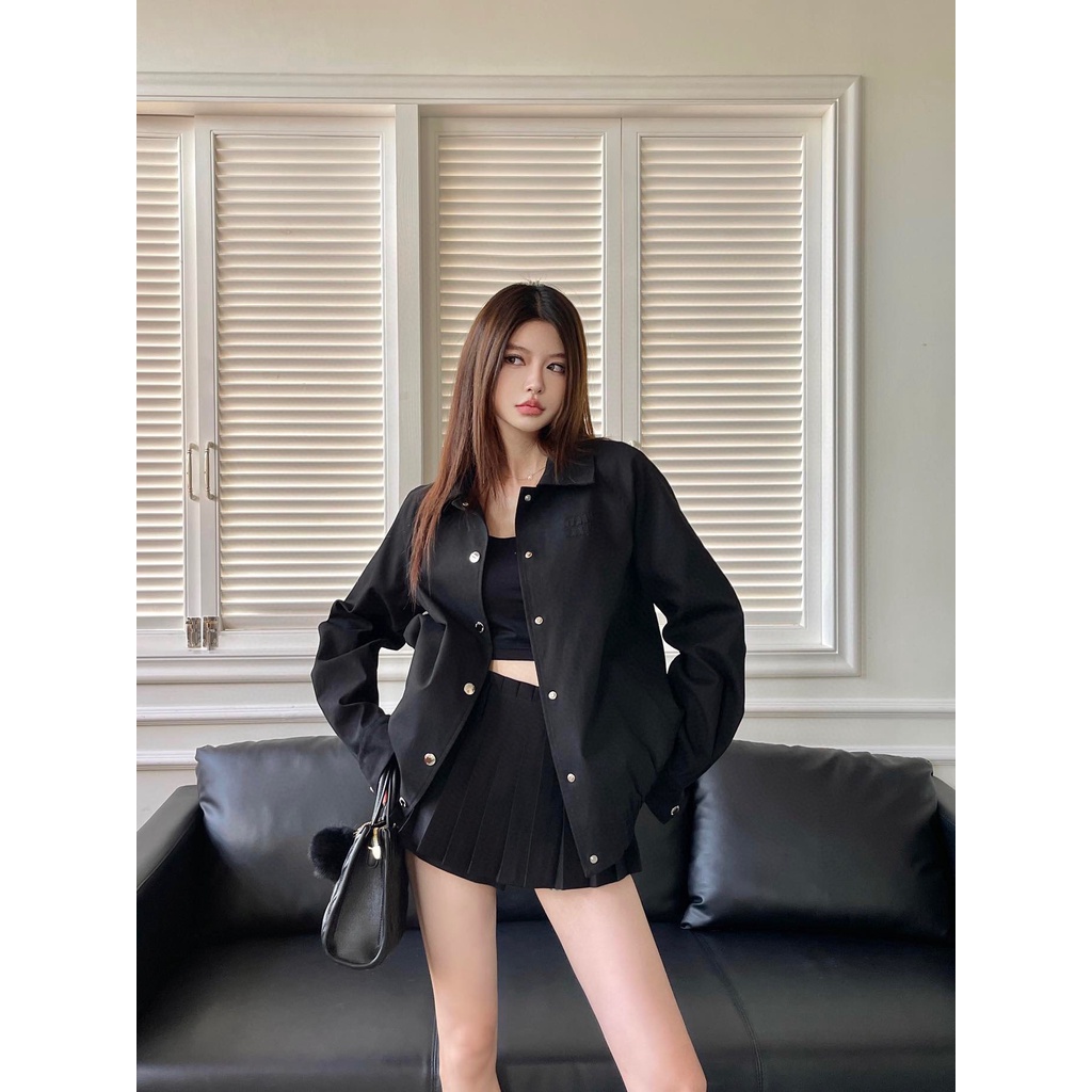 LEAS MIU MIU 23 autumn and winter New letter cloth embroidered casual coat women's lapel fashion all-match single-breasted jacket for women