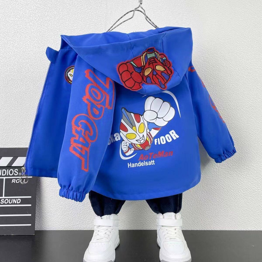 Áo Khoác hoodie Có Khóa Kéo In Hình spiderman / automan Hoạt Hình Đáng Yêu Cho Bé Trai 80-130 Tuổi