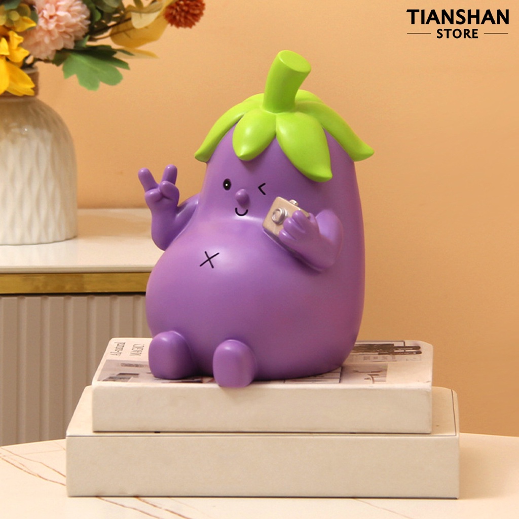 Tianshan Ống Heo Tiết Kiệm Tiền Hình Quả Cà Tím Hoạt Hình Đáng Yêu Sức Chứa Lớn Đa Năng Trang Trí Phòng Khách / Phòng Ngủ Cho Bé