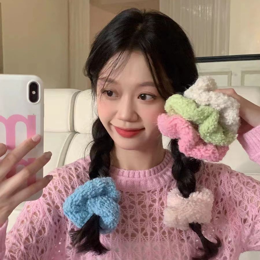 Dây Cột Tóc Màu Kem Lông Cừu Thời Trang Thu Đông 2023